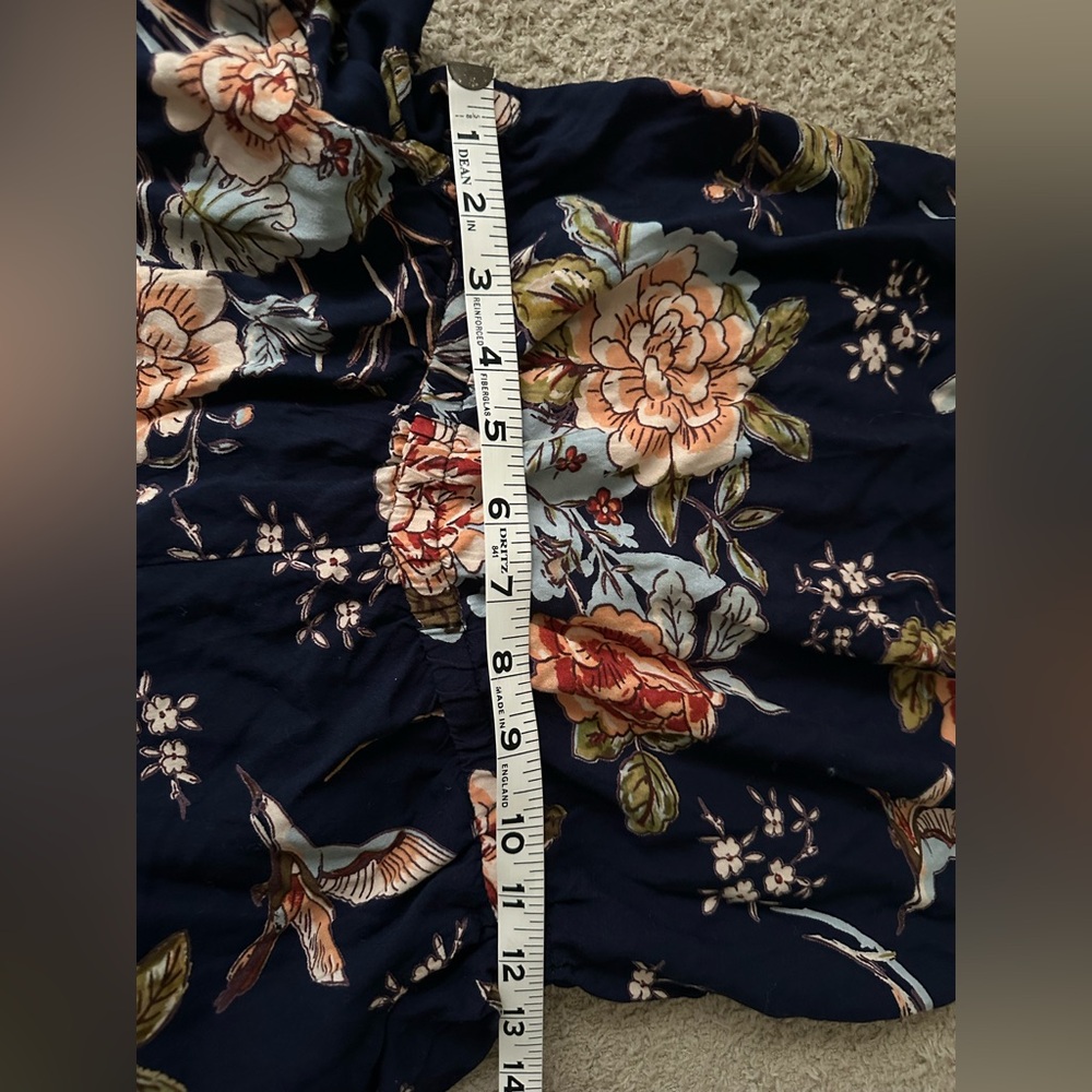 Angie Floral Boho festival Halter Romper Hummingbird Print Navy Blue rayon SZ M - Picture 5 of 8